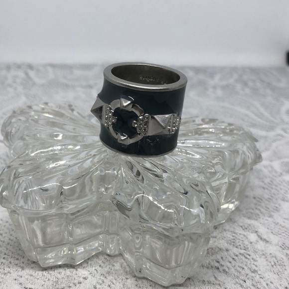 𝅺Lia Sophia Wide Enamel Studed Statement Band Ring Trendy Modernist Style. - Picture 1 of 7